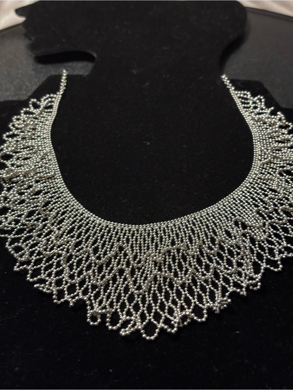 Lace Ruffle Bib Necklace Lia Sophia Silver Mesh Necklace Frilly Collar Bib